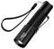 Schwarze Taschenlampe mit Handschlaufe und Clip, geeignet für Outdoor- oder Notfallnutzung.