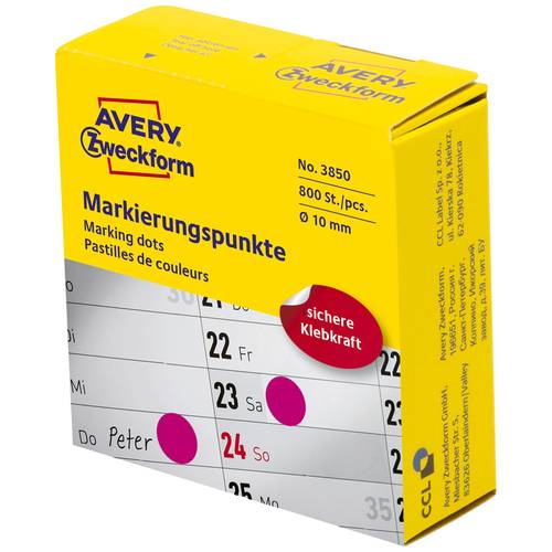 Avery-Zweckform 3850 Markierungspunkte Etiketten Ø 10 mm Magenta 800 St. Permanent haftend Papier