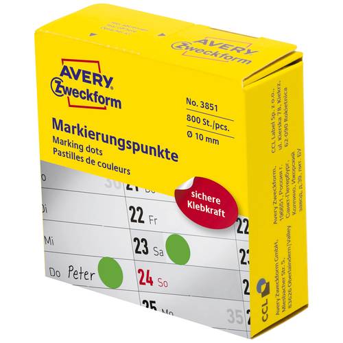 Avery-Zweckform 3851 Markierungspunkte Etiketten Ø 10 mm Grün 800 St. Permanent haftend Papier
