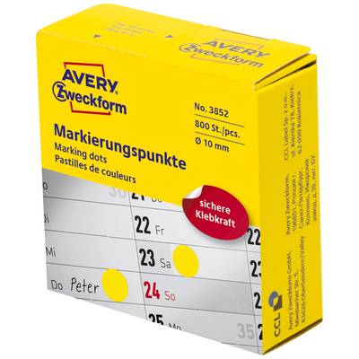 Avery-Zweckform 3852 Markierungspunkte Etiketten Ø 10 mm Gelb 800 St. Permanent haftend Papier