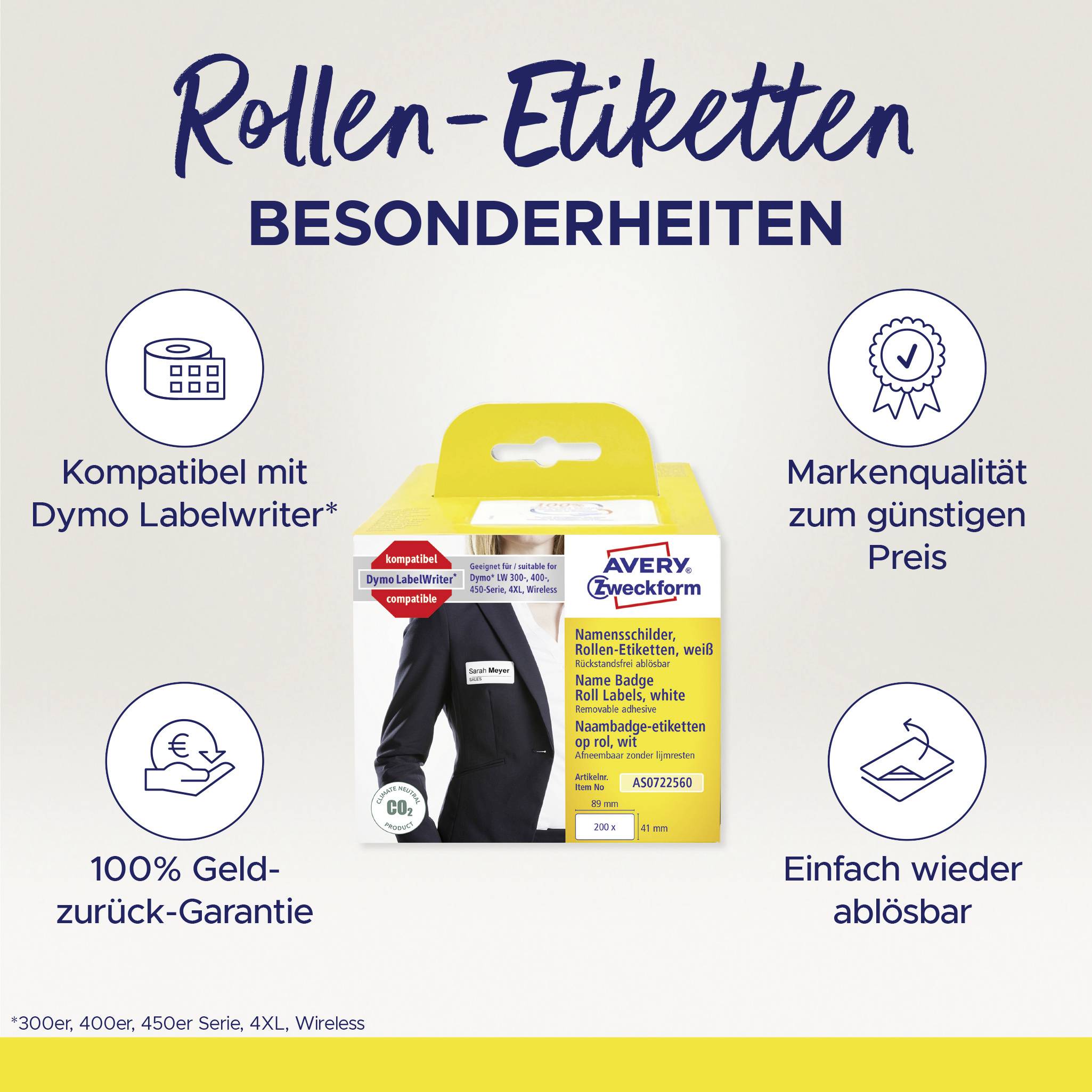 'Rollen-Etiketten Besonderheiten': Kompatibel mit Dymo Labelwriter, 100% Geld-zurück-Garantie, einfach ablösbar, günstiger Preis.