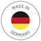 Ein Kreis mit der deutschen Flagge in der Mitte. Oben steht 'Made in', unten 'Germany'.