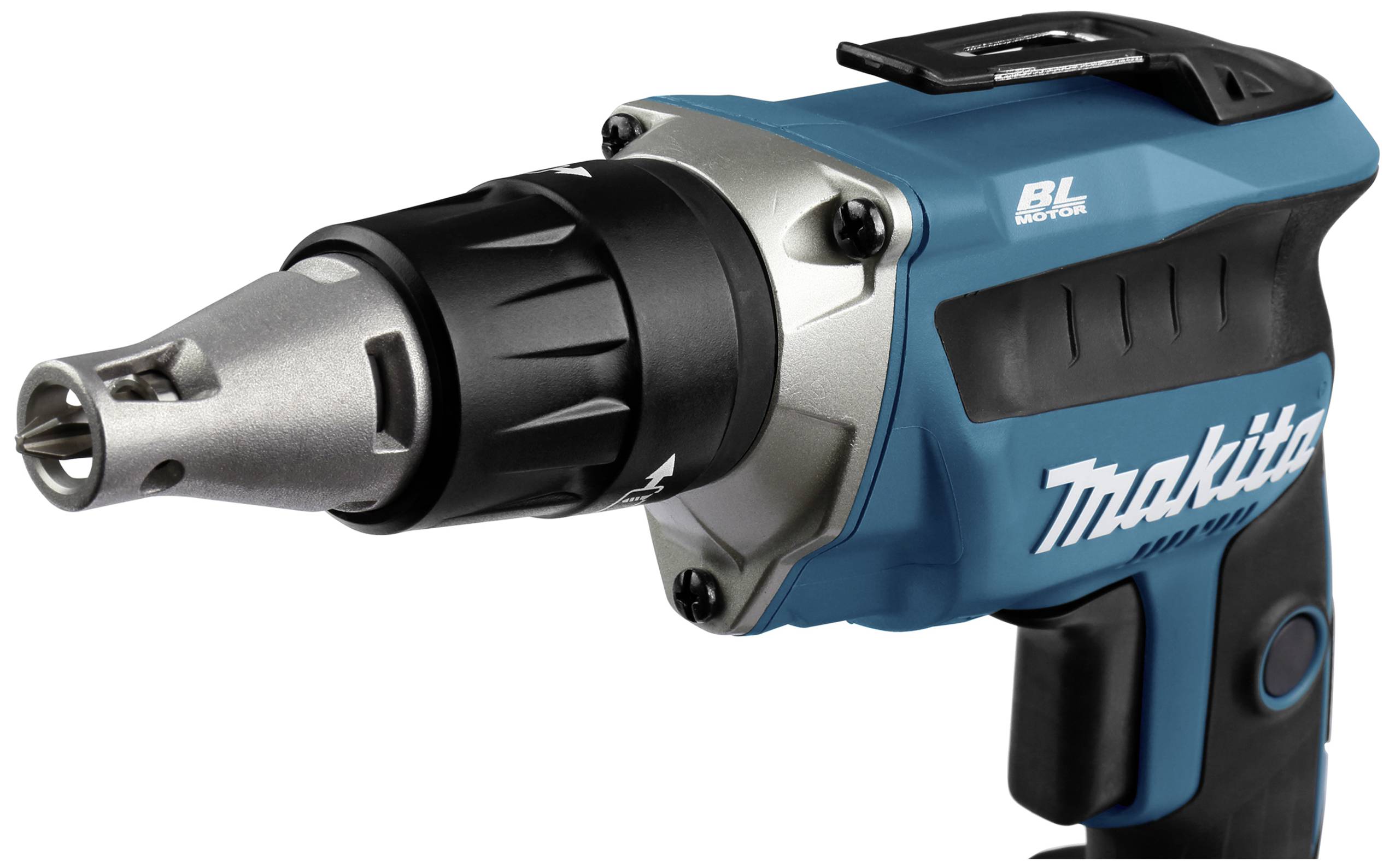 Akkuschrauber von Makita mit blauem Gehäuse und BL-Motor.