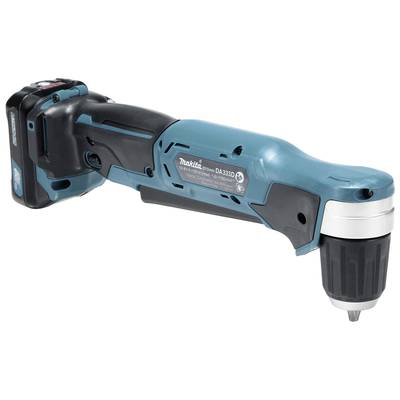 Ein Akku-Winkelbohrschrauber in Blau und Schwarz mit Bohrfutter und ergonomischem Griff, geeignet für schwer zugängliche Stellen.