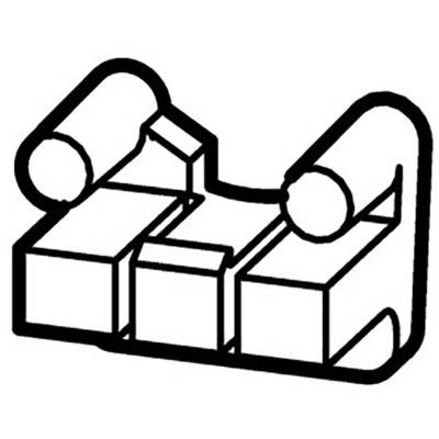 Isometrische Zeichnung eines mechanischen Teils, bestehend aus zwei zylindrischen Elementen oben und einem Sockel mit mehreren Kanten darunter.