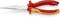Eine rote und gelbe Flachzange von Knipex, geeignet für Arbeiten bis 1000 V. Die Zange hat schmale, lange Backen für präzises Greifen.