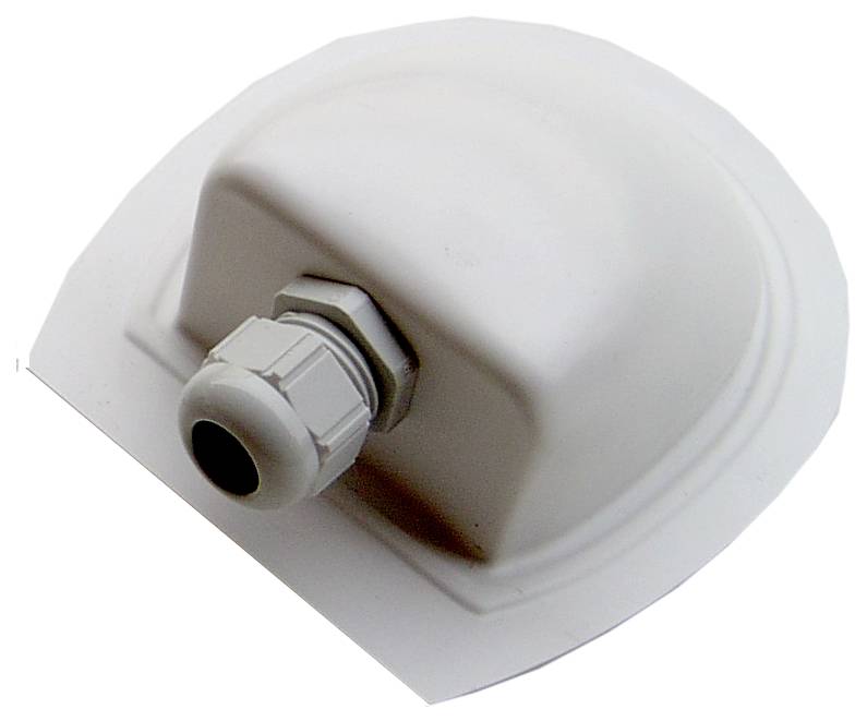 Kunststoff-Kabeldurchführungskupplung in Weiß, verwendet zur Abdichtung von Kabeln bei Dachinstallationen, wetterbeständig.