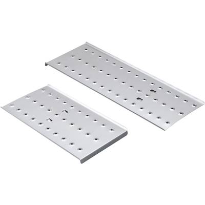 Zwei silberne, rechteckige Metallplatten mit vielen gleichmäßig verteilten Löchern.