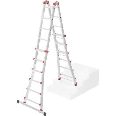 Eine verstellbare Leiter auf einer Treppe zeigt ihre Flexibilität in der Verwendung auf unebenen Flächen.