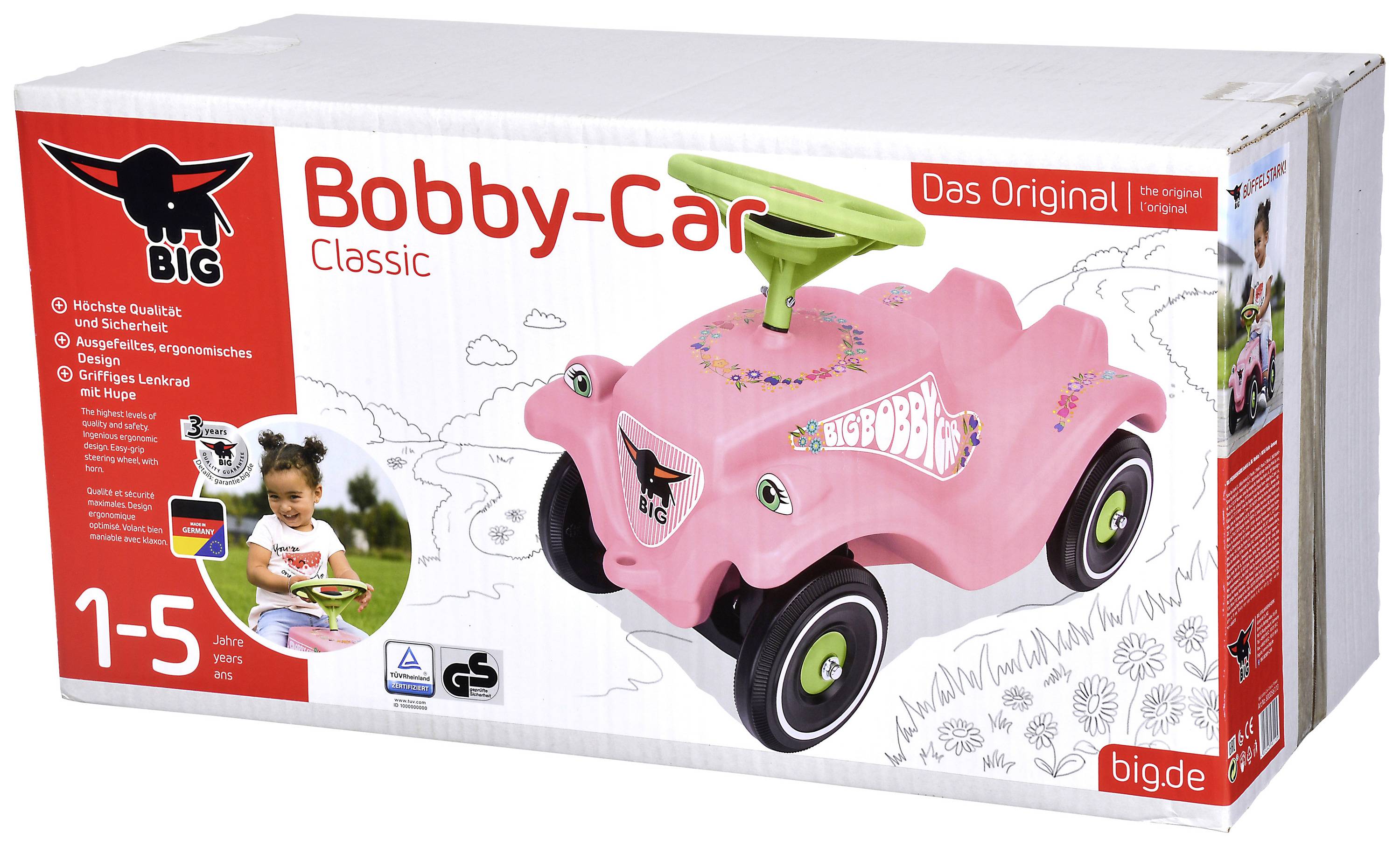 BIG Bobby Car Classic Flower, 1 Jahr(e), 4 Rad/Räder, Kunststoff, Pink, Grün-2