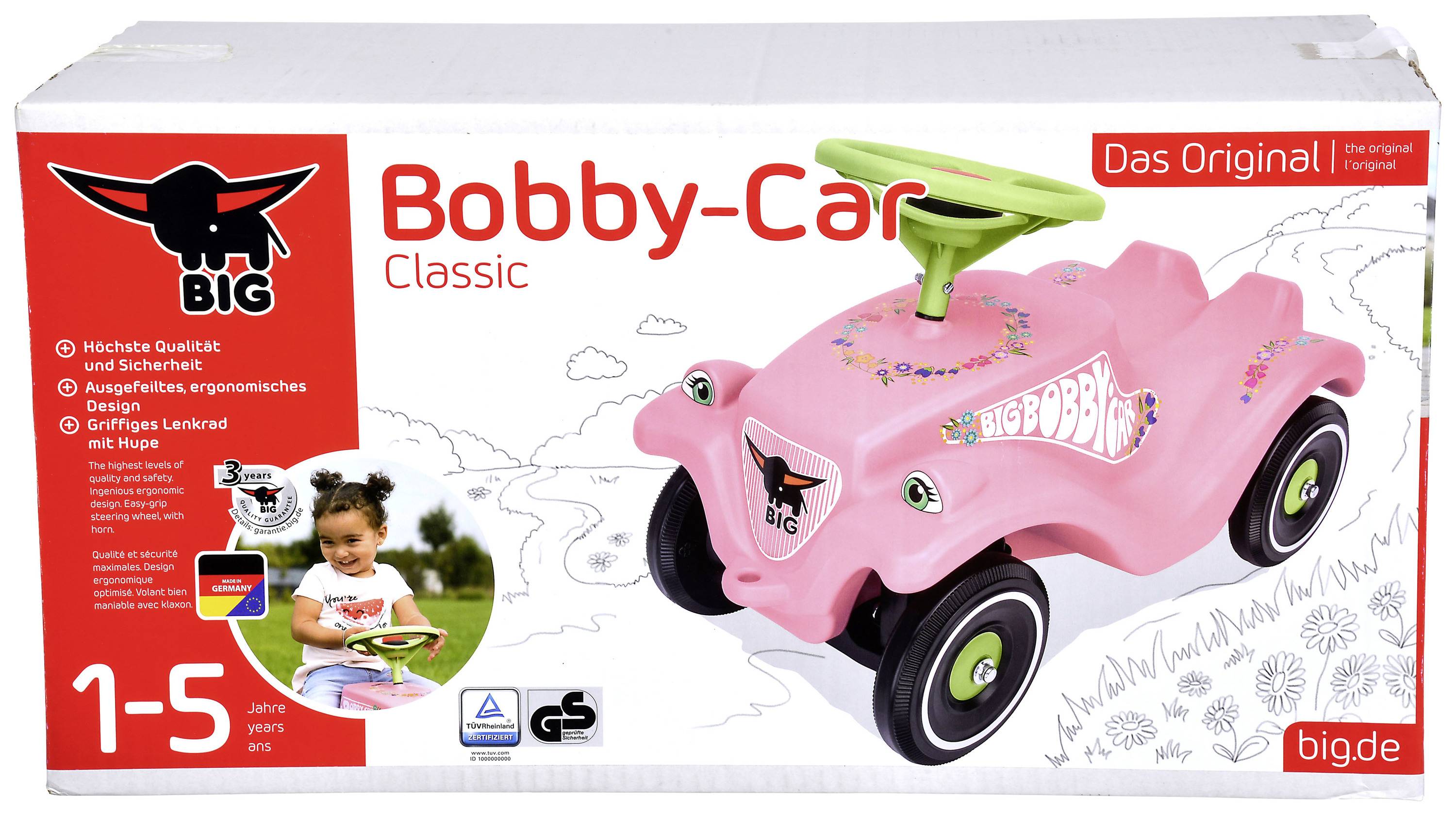BIG Bobby Car Classic Flower, 1 Jahr(e), 4 Rad/Räder, Kunststoff, Pink, Grün-3