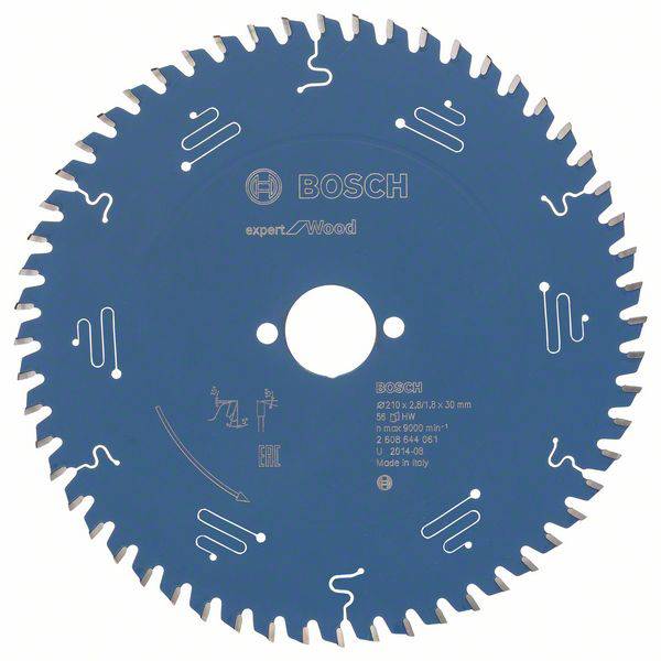 'Sägeblatt für Holz von Bosch, Durchmesser 216 mm, 30 mm Bohrung, 54 Zähne, blau, ideal für präzise Schnitte in Holzoberflächen.'