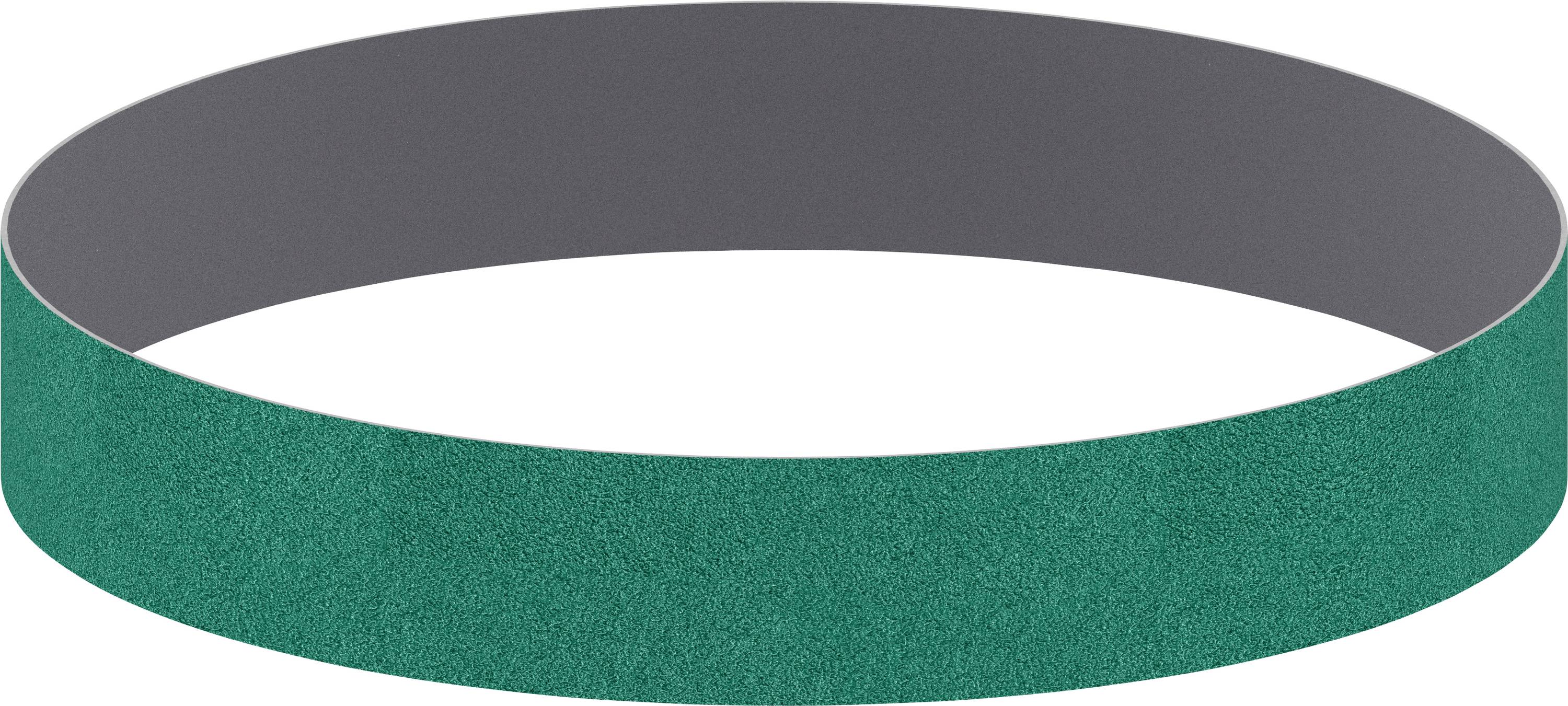 Ein grünes, ellipsenförmiges Band, das gleichmäßig platt liegt und in der Mitte leer ist.