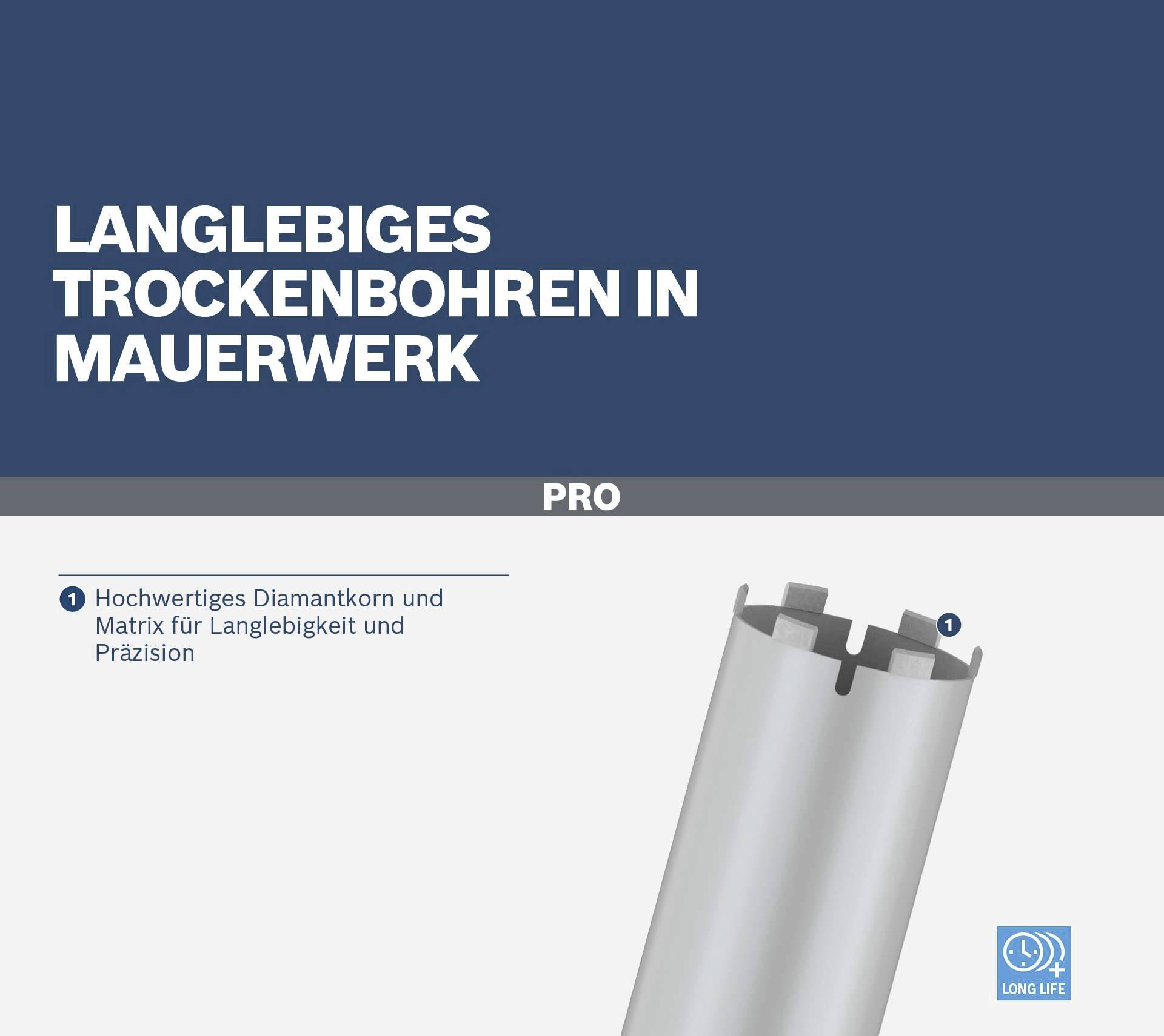 Langlebiges Bohrwerkzeug für Trockenbohren in Mauerwerk. Hochwertiges Diamantkorn für Präzision und Haltbarkeit.