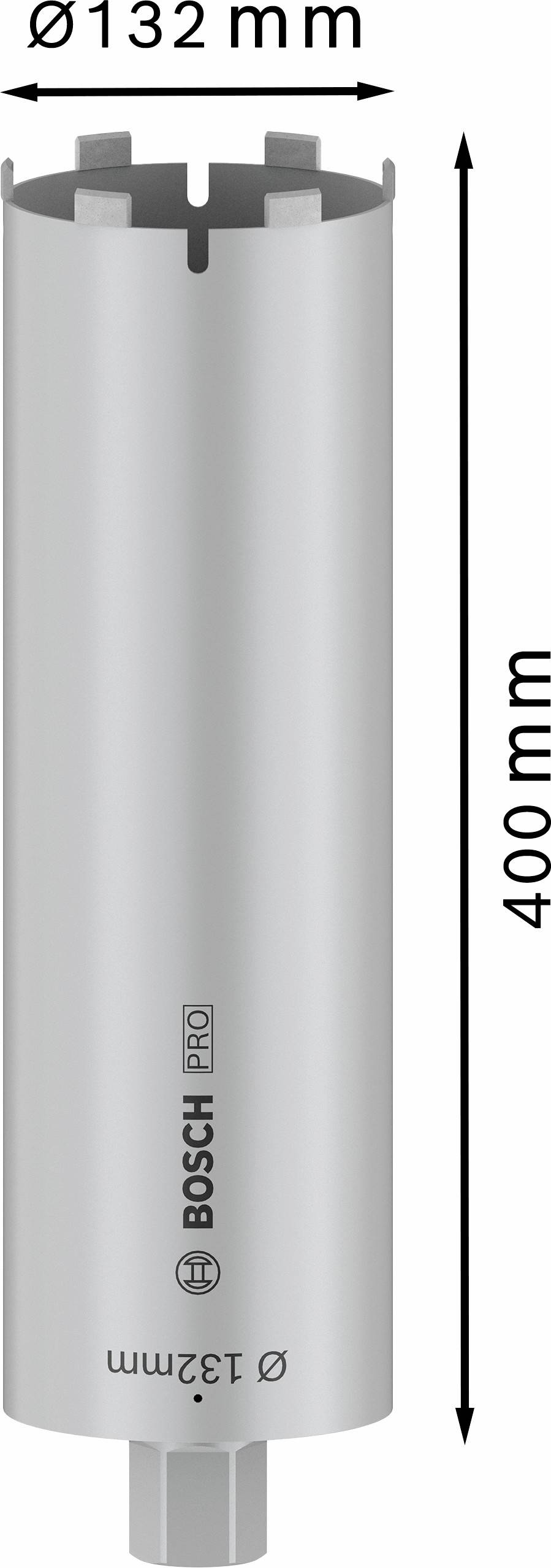 Bohrer mit 132 mm Durchmesser und 400 mm Länge. Silberfarben mit Beschriftung 'BOSCH PRO'.