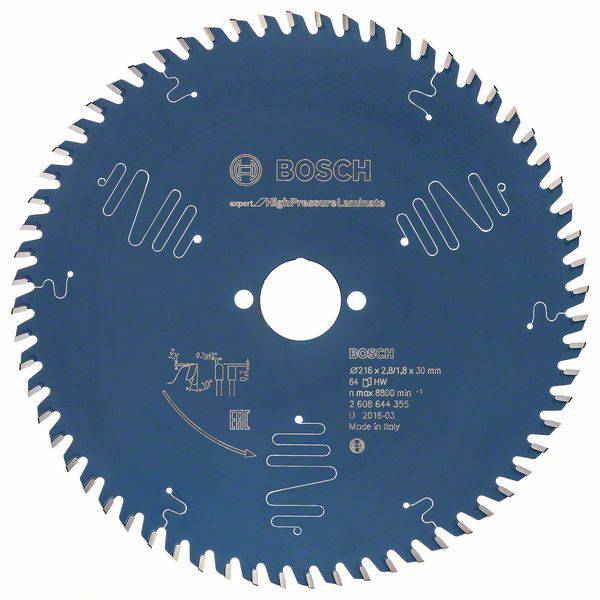 Bosch Accessories Expert for High-Pressure Laminate 2608644355 Kreissägeblatt 216 x 30 x 1.8 mm Zähneanzahl: 64 1 St.