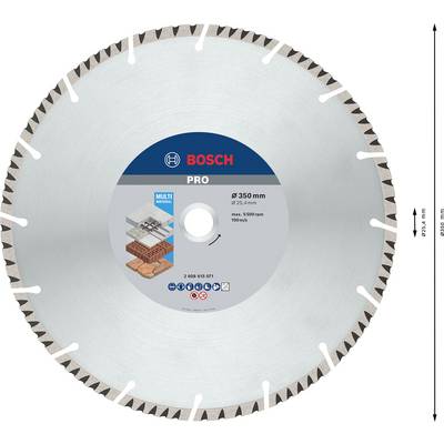 Diamanttrennscheibe von Bosch für professionelle Anwendungen, Durchmesser 350 mm, geeignet für das Schneiden von Beton, Ziegel und Stein.