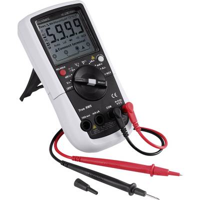 Digitalmultimeter zeigt '50.9' an, mit roten und schwarzen Messkabeln. Hauptschalter steht auf Wechselstrom. Genutzt für elektrische Messungen.