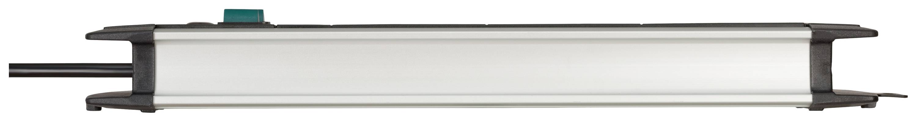 Elektronisches Gerät in rechteckigem Metallgehäuse mit Kabel auf der linken Seite. Oben befindet sich ein grüner Knopf.