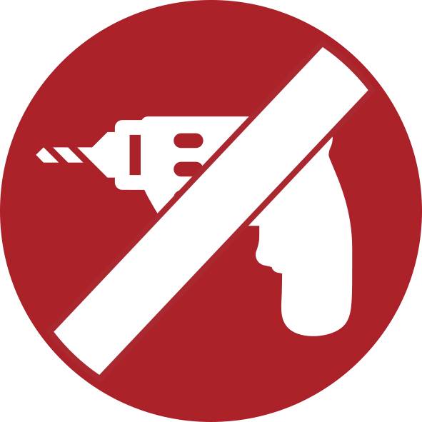 Rotes Verbotsschild mit durchgestrichener Elektrobohrmaschine, das anzeigt, dass Bohren nicht erlaubt ist.