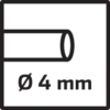 'Ø 4 mm' in weißem Text auf schwarzem Hintergrund. Text beschreibt einen Durchmesser von 4 Millimetern.