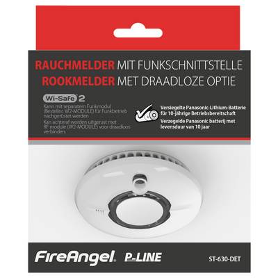 'FireAngel P-Line Rauchmelder mit Funkschnittstelle. Zur Nutzung mit Wi-Safe 2 Funkschnittstelle (optional). Batterie-Lebensdauer: 10 Jahre.'