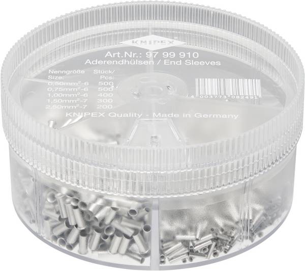 Knipex 97 99 910 Aderendhülsen-Sortiment 0.5 mm², 0.75 mm², 1 mm², 1.5 mm², 2.5 mm² Unisoliert 1900 St.