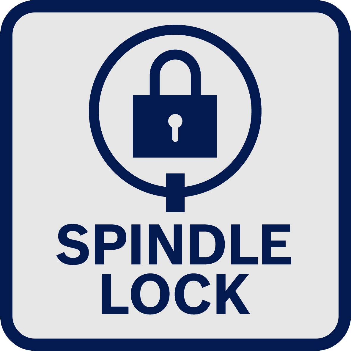 Symbol eines Vorhängeschlosses mit der Beschriftung 'SPINDLE LOCK'.