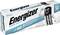 Energizer Max Plus AA20 Batterien-Packung mit einer Zeichnung einer Batterie mit einem Gesicht und Armen; verspricht lange Haltbarkeit.