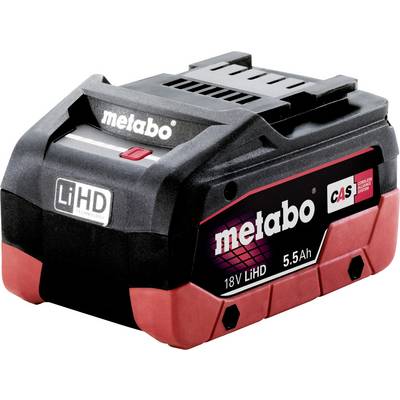Metabo 18V LiHD 5,5Ah Akku in Schwarz und Rot.