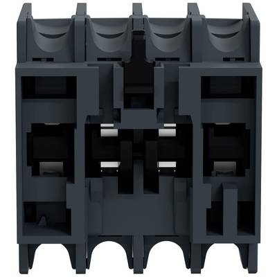 Ein schwarzes, viereckiges elektrisches Bauteil mit mehreren sichtbaren Öffnungen und vertikalen Lamellen.