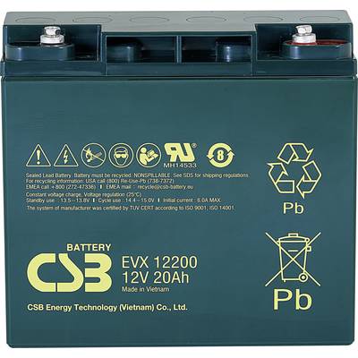 CSB Battery EVX 12200 EVX12200 Bleiakku 12 V 20 Ah Blei-Vlies (AGM) (B x H x T) 181 x 167 x 76 mm M5-Schraubanschluss Zy