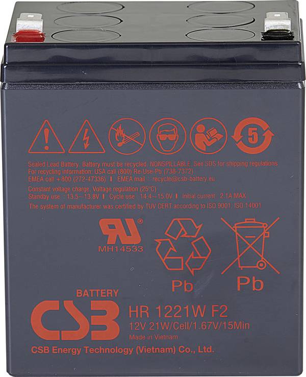 CSB Battery HR 1221W high-rate HR1221WF2 Bleiakku 12 V 5 Ah Blei-Vlies (AGM) (B x H x T) 90 x 106 x 70 mm Flachstecker 6.35 mm Wartungsfrei, Geringe Selbstentladung