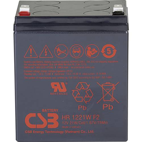 Thumbnail - CSB Battery HR 1221W high-rate HR1221WF2 Bleiakku 12 V 5 Ah Blei-Vlies (AGM) (B x H x T) 90 x 106 x 70 mm Flachstecker 6...