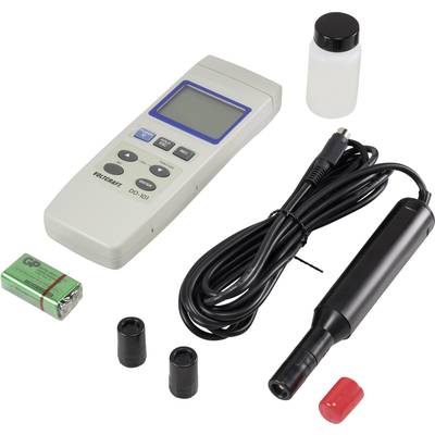 Ein tragbares Sauerstoffmessgerät mit Display, Kabel, Sonde, Batterie und Zubehörteilen. Ideal für präzise Sauerstoffmessungen.