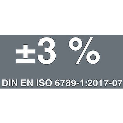 Das Bild zeigt den Text '±3%' und 'DIN EN ISO 6789-1:2017-07', was auf einen Spezifikationsstandard mit einer Toleranz von ±3% hinweist.