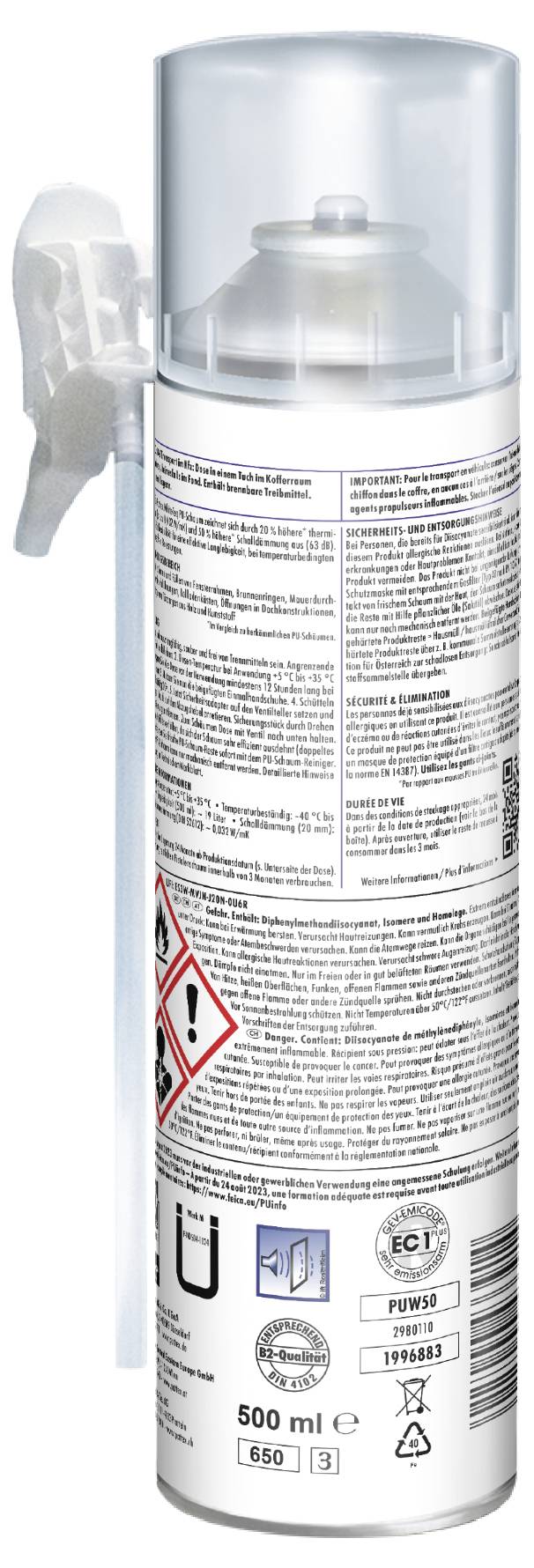 Pattex White Line Montageschaum Herstellerfarbe Weiß PUW50 500 ml-1