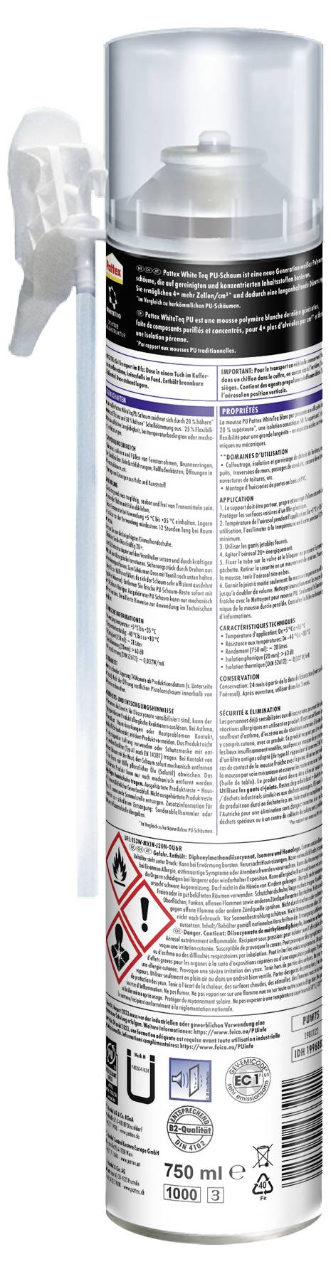 Pattex White Line Montageschaum Herstellerfarbe Weiß PUW75 750 ml-1