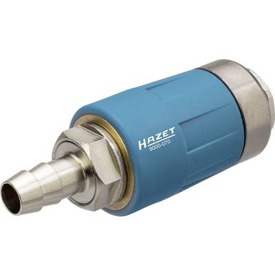 Luftkupplung aus Metall und Kunststoff in Blau und Silber, mit Aufschrift 'Hazet 9000-070', verwendet zur Verbindung von Druckluftschläuchen.