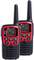 Zwei schwarze und rote Walkie-Talkies, Modell XT10, mit LCD-Anzeige und Antenne, stehen nebeneinander.