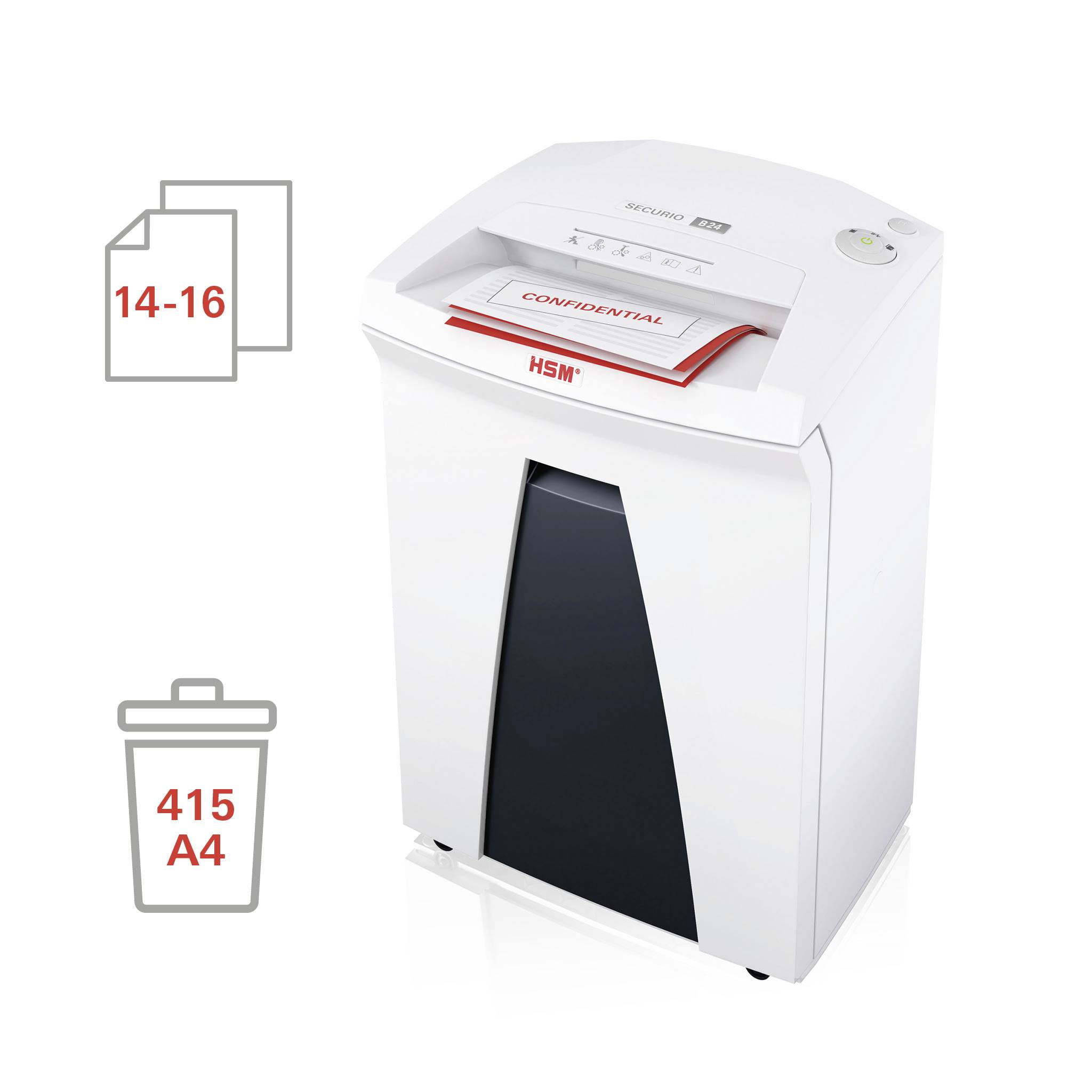 HSM SECURIO B24 Aktenvernichter 16 Blatt Partikelschnitt 4.5 x 30 mm P-4 34 l Vernichtet auch CDs, DVDs, Heftklammern, B-4