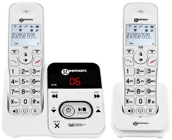 Geemarc AMPLIDECT 295-2 Schnurloses Seniorentelefon Anrufbeantworter Beleuchtetes Display Weiß
