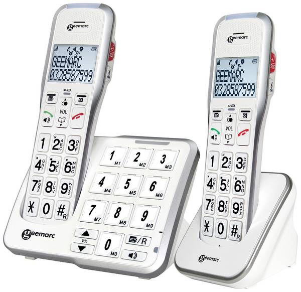 Geemarc AMPLIDECT 595-2 PHOTO Schnurloses Seniorentelefon Anrufbeantworter, Foto-Tasten Beleuchtetes Display Weiß