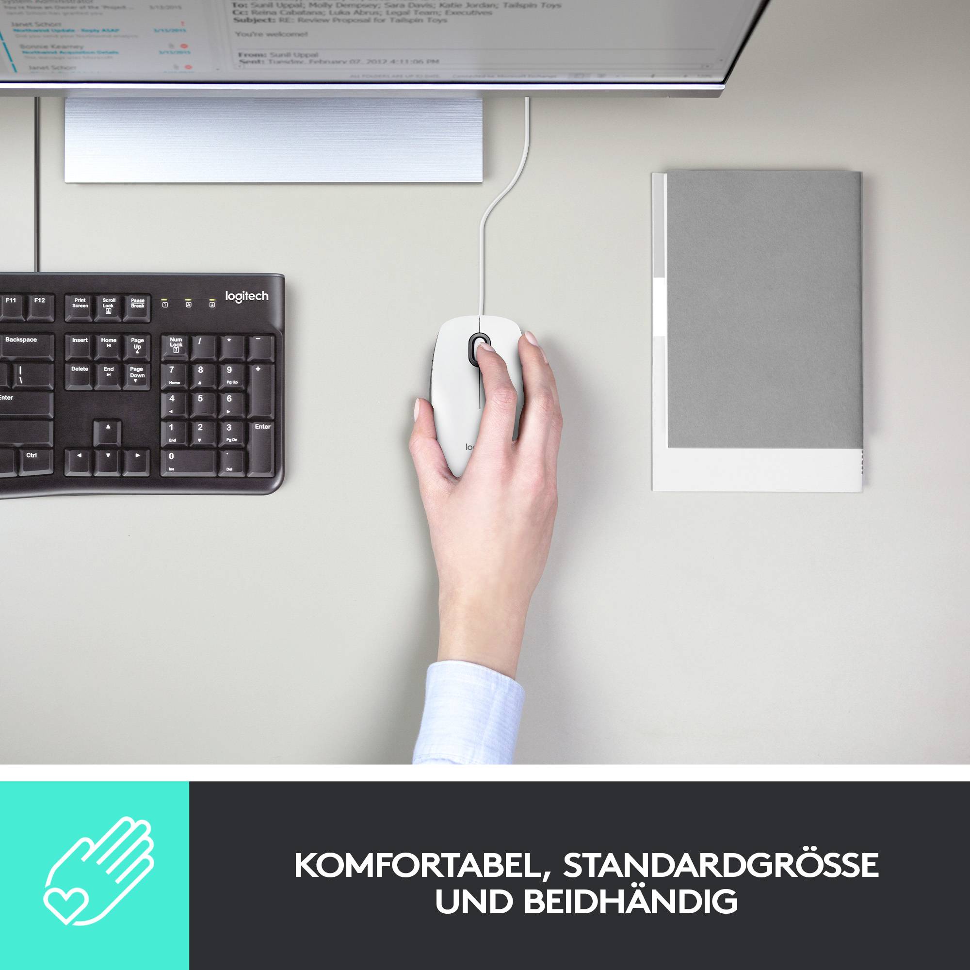 Logitech M100 Maus USB Optisch Weiß 3 Tasten 1000 dpi-2