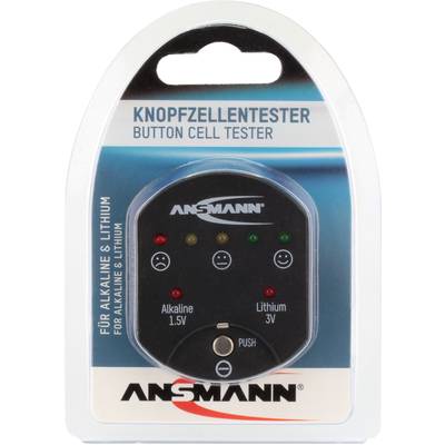 Knopfzellentester für Alkaline und Lithium, zeigt Status mit Smileys an. Links: Alkaline 1,5V, rechts: Lithium 3V.