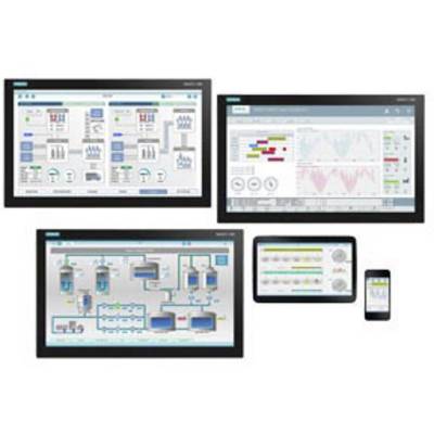 Vier elektronische Bildschirme zeigen komplexe Diagramme und Daten, die industrielle Prozesse oder Kontrollsysteme darstellen.