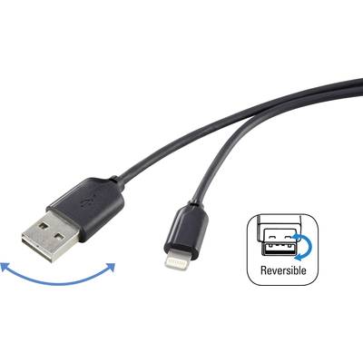 Renkforce USB-Kabel USB 2.0 USB-A Stecker, Apple Lightning Stecker 1.00 m Schwarz beidseitig verwendbarer Stecker, vergo