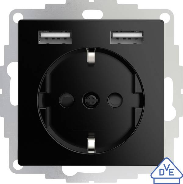 2USB 2U-449313  Unterputz-Steckdose  VDE, mit USB, erhöhter Berührungsschutz IP20 Schwarz