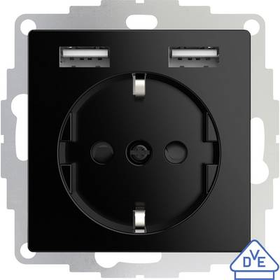 2USB 2U-449313 Unterputz-Steckdose VDE, mit USB, erhöhter Berührungsschutz IP20 Schwarz-0