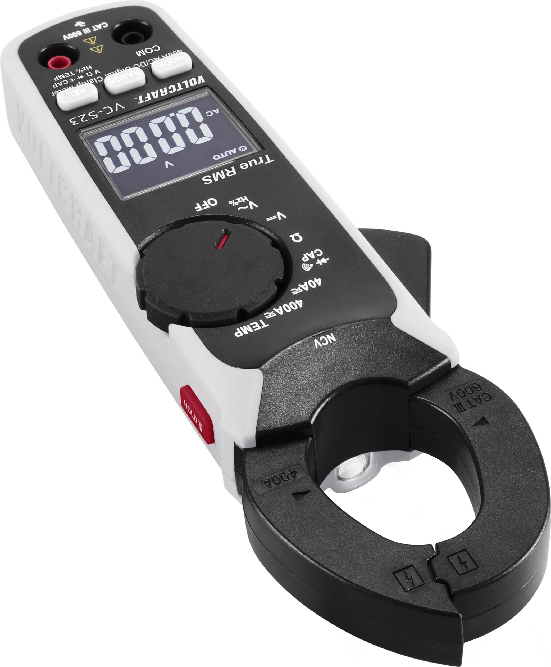 Digitales Multimeter mit Zangenfunktion, zeigt Null an. Geeignet zur Messung von Strom und Spannung. Essentiell für Elektriker.